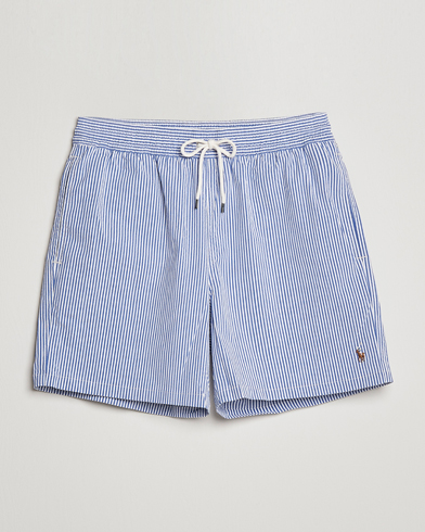 Men | Swimwear | Polo Ralph Lauren | Recyceled Traveler Boxer Seersucker Swimshorts Blue/White