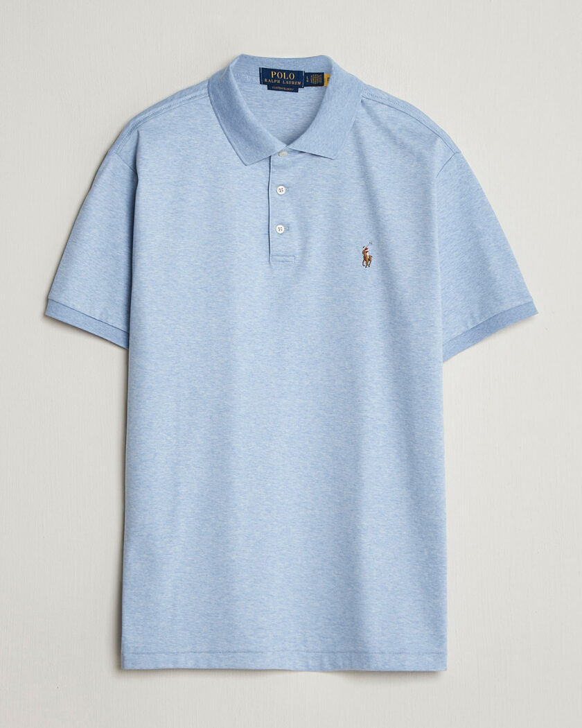 Sunspel Short Sleeve Pique Polo Shale Blue at CareOfCarl.com