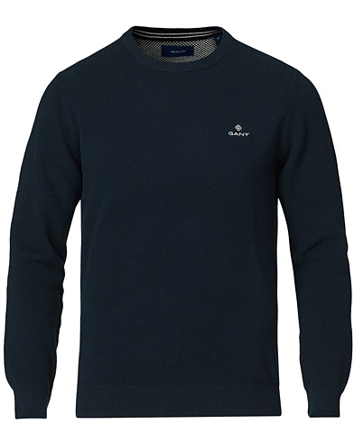 Men | Sweaters & Knitwear | GANT | Cotton Pique Crew Neck Eavning Blue