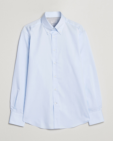 Men | Quiet Luxury | Brunello Cucinelli | Slim Fit Twill Button Down Shirt Light Blue
