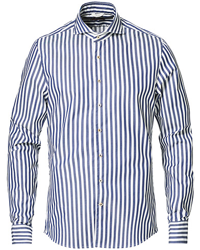  |  Slimline Washed Bold Striped Cut Away Shirt Dark Blue
