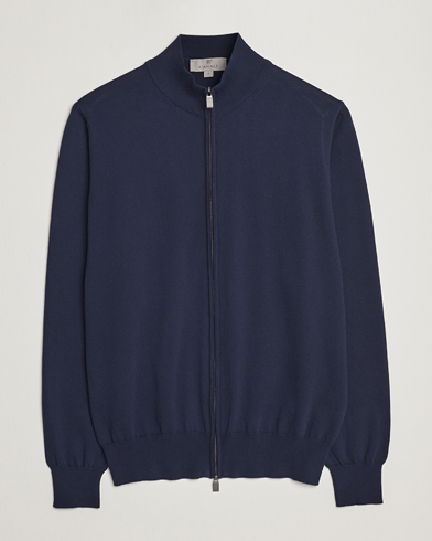 Men | Canali | Canali | Cotton Full Zip Sweater Navy