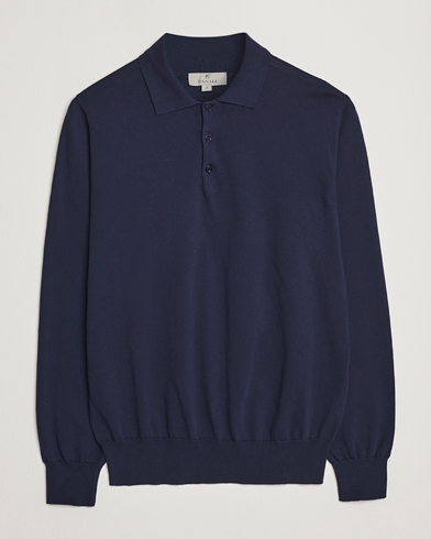 Men | Knitted Polo Shirts | Canali | Cotton Long Sleeve Polo Navy