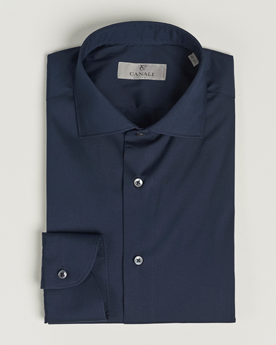 Men | Business Shirts | Canali | Slim Fit Cotton/Stretch Shirt Navy