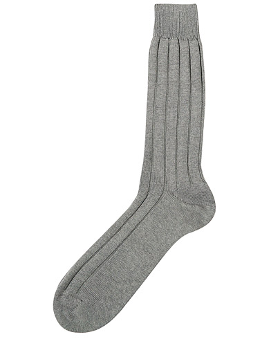 Bresciani Wide Ribbed Cotton Socks Light Grey