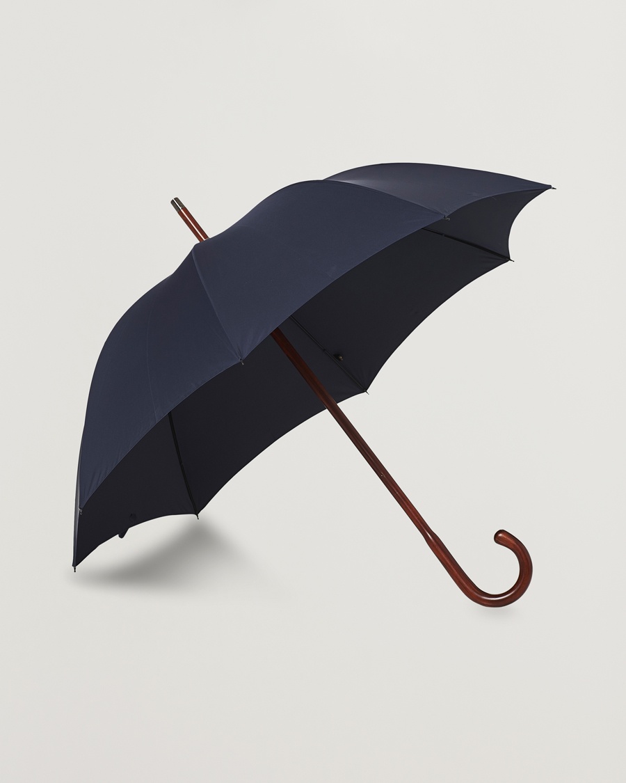 Fox Umbrellas Polished Cherrywood Solid Umbrella Navy – Blue