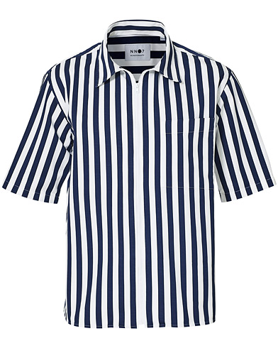  |  Idi Stripe Zip Short Sleeve Shirt White/Navy