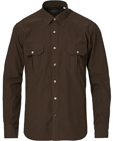 Men |  | Kamakura Shirts | Double Pocket Overshirt Brown