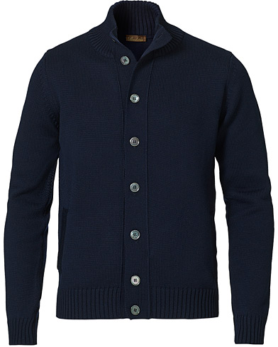 Men | Sweaters & Knitwear | Stenströms | Heavy Merino Wool Cardigan Navy