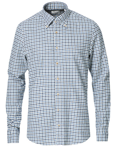 Stenströms Slimline Micro Check Flannel Shirt Creme/Blue