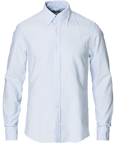 Shirts |  Slimline Washed Striped Oxford Shirt Light Blue