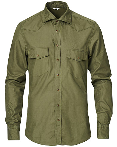  |  Slimline Garment Washed Pocket Shirt Green