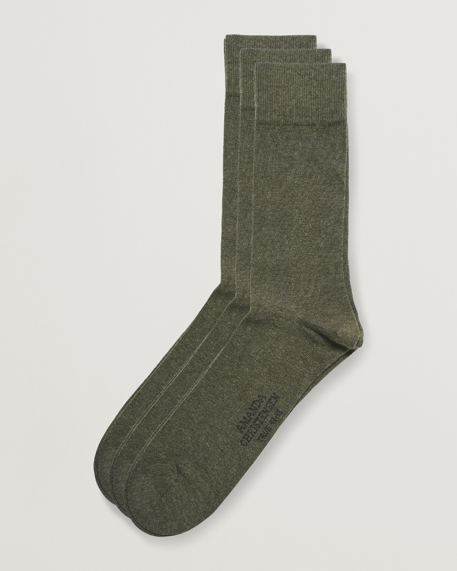 Amanda Christensen 3-Pack True Cotton Socks Olive Melange – Green
