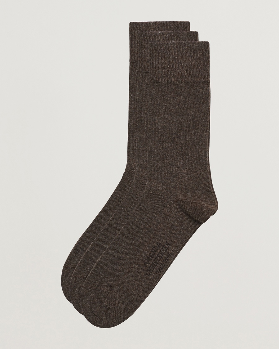 Amanda Christensen 3-Pack True Cotton Socks Brown Melange – Brown