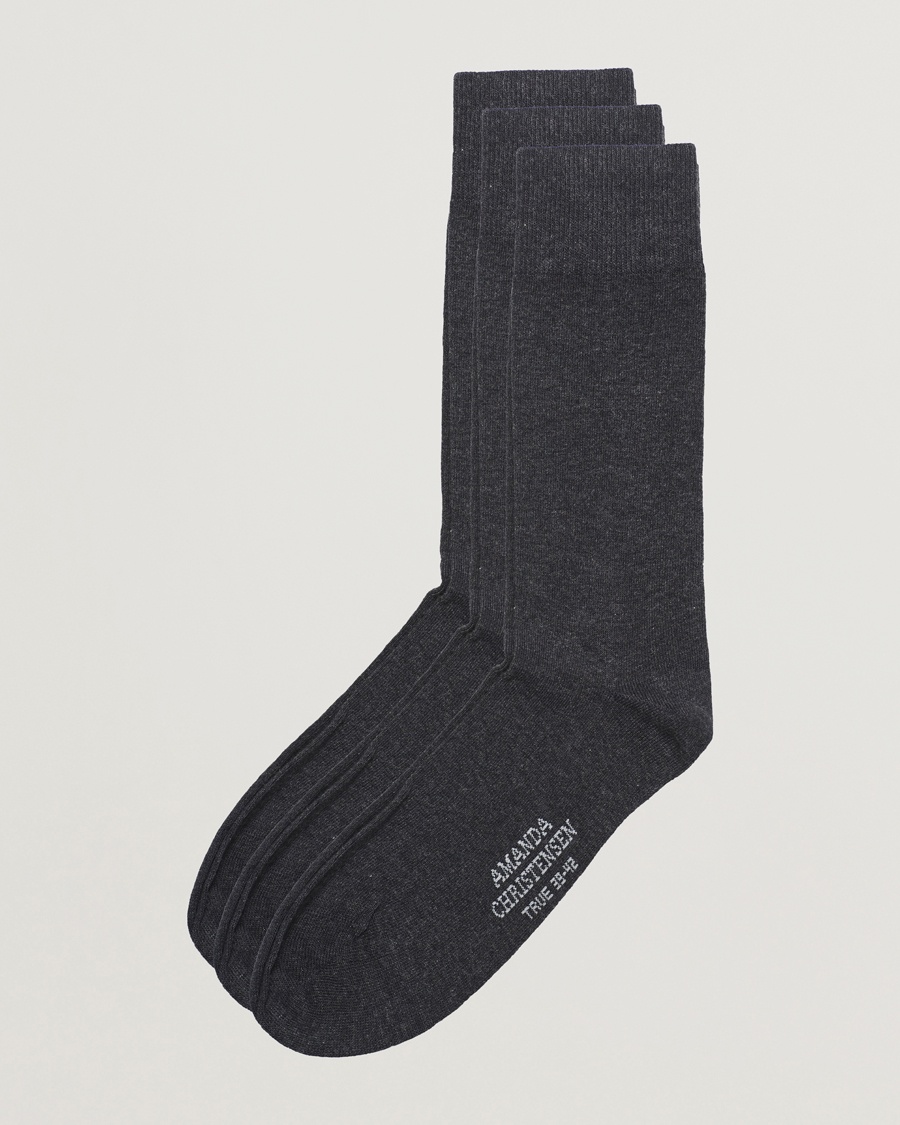 Amanda Christensen 3-Pack True Cotton Socks Antrachite Melange – Grey
