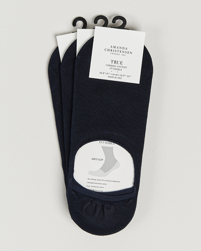 Men | Ankle Socks | Amanda Christensen | 3-Pack True Cotton Invisible Socks Dark Navy