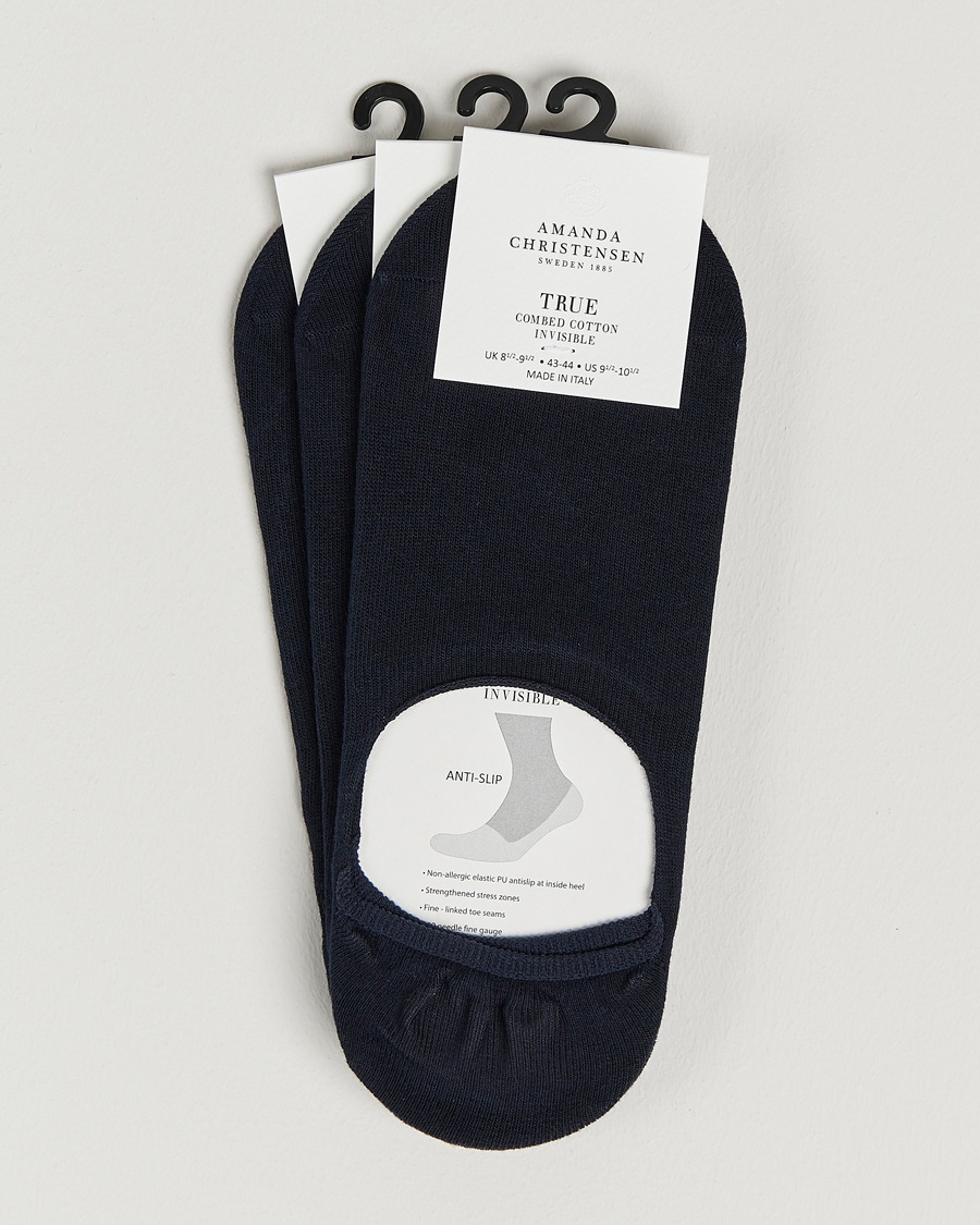 Amanda Christensen 3-Pack True Cotton Invisible Socks Dark Navy – Blue
