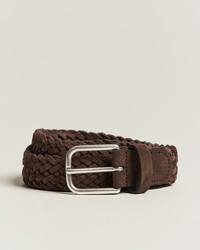 Men | Italian Department | Anderson's | Woven Suede Belt 3 cm Dark Brown