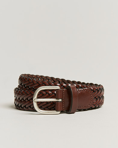Woven Belts |  Woven Leather Belt 3 cm Cognac