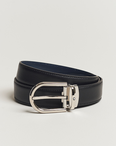 Men | Belts | Montblanc | Reversible Horseshoe Leather Belt 30mm Blue/Black Grain