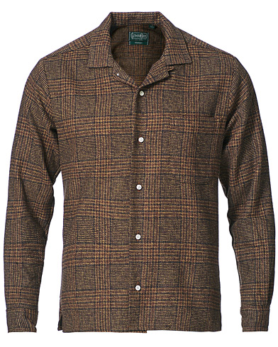 Gitman Vintage Camp Collar Tweed Check Shirt Brown