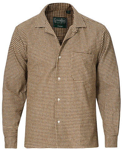  |  Camp Collar Houndstooth Flannel Shirt Beige