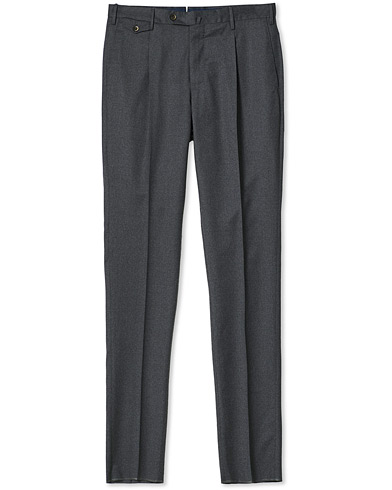  Gentleman Fit Pleated Flannel Trousers Grey Melange