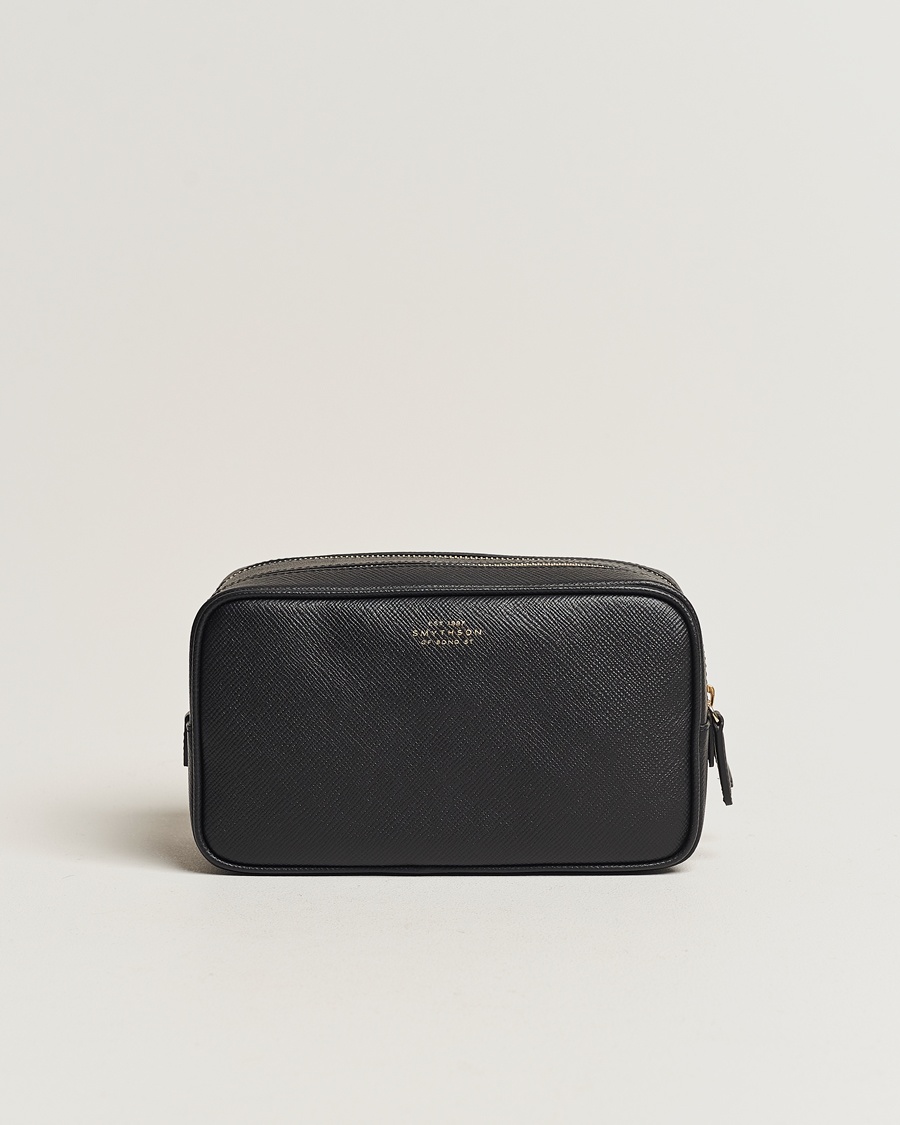 Smythson Panama Double Zip Washbag Black – Black
