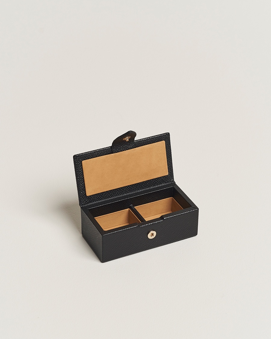 Smythson Panama Mini Cufflink Box Black – Black