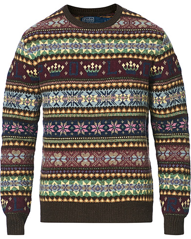 Polo Ralph Lauren Fairisle Knitted Polo Sweater Dark Brown Multi
