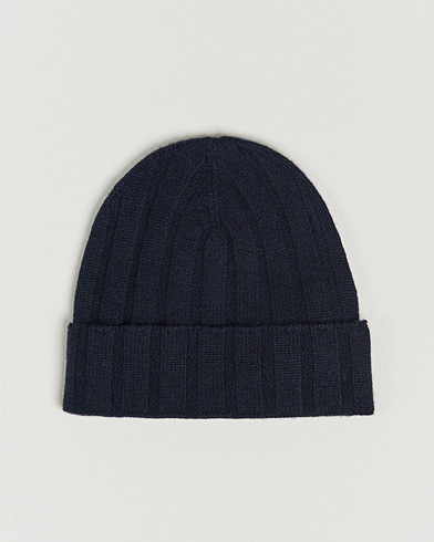 Men | Warming accessories | Amanda Christensen | Block Rib Knitted Cashmere Cap Navy
