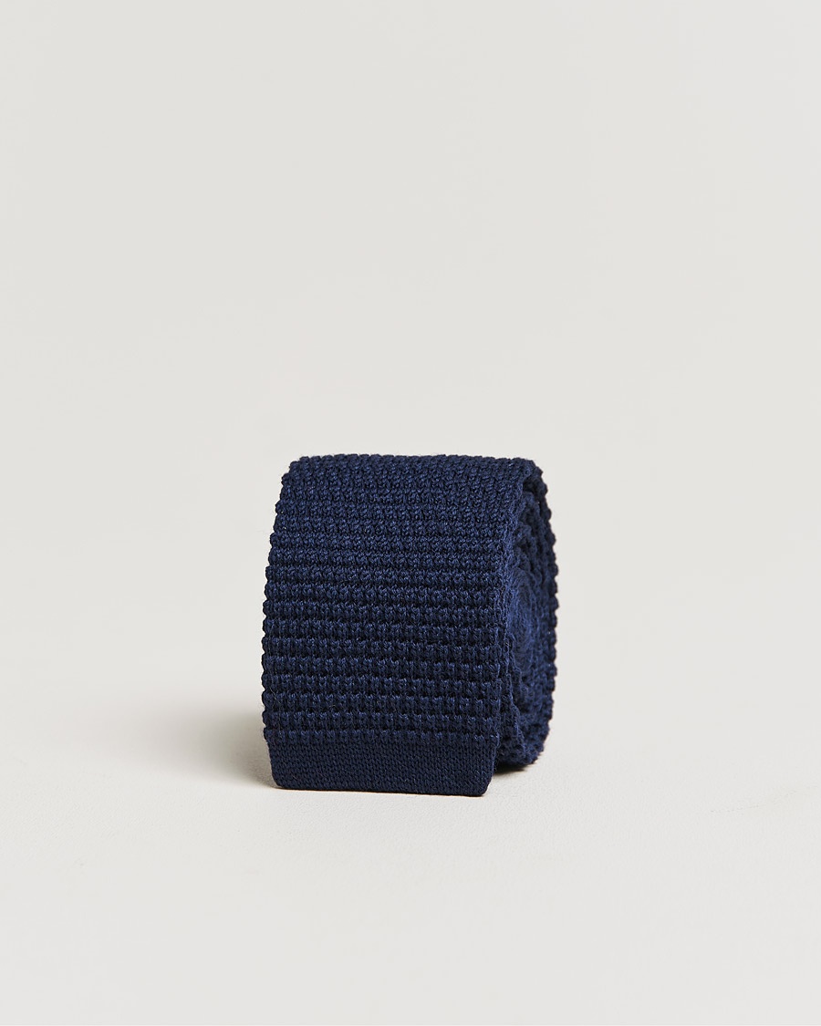 Amanda Christensen Wool Knitted 6cm Tie Navy – Blue