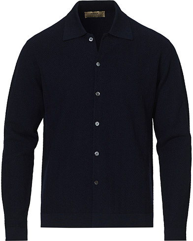For the Creator |  Herringbone Wool Knitted Shirt Navy