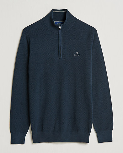 Men |  | GANT | Cotton Pique Half-Zip Sweater Evening Blue