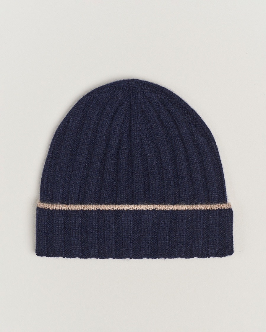 Brunello Cucinelli Cashmere Contrast Beanie Navy – Blue