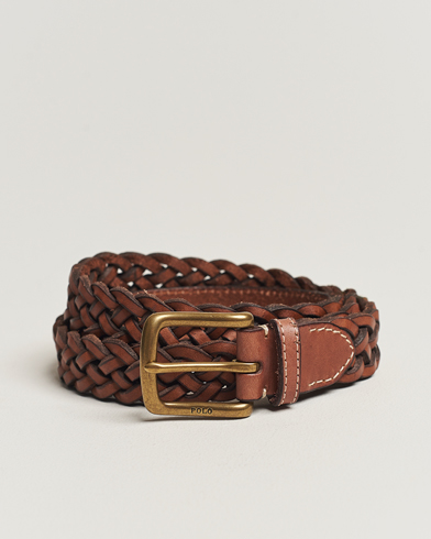 Men | Woven Belts | Polo Ralph Lauren | Leather Braided Belt Saddle Brown
