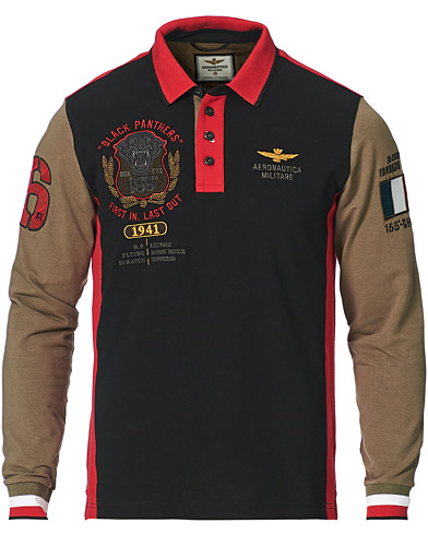  |  Long Sleve Logo Polo Military/Black/Red