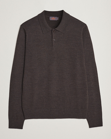 Men | Knitted Polo Shirts | Morris | Merino Knitted Polo Dark Brown