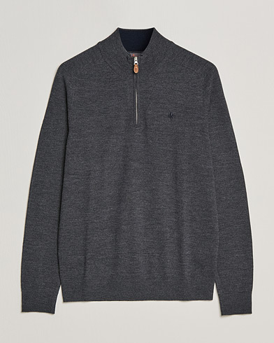 Men | Sweaters & Knitwear | Morris | John Merino Half Zip Dark Grey