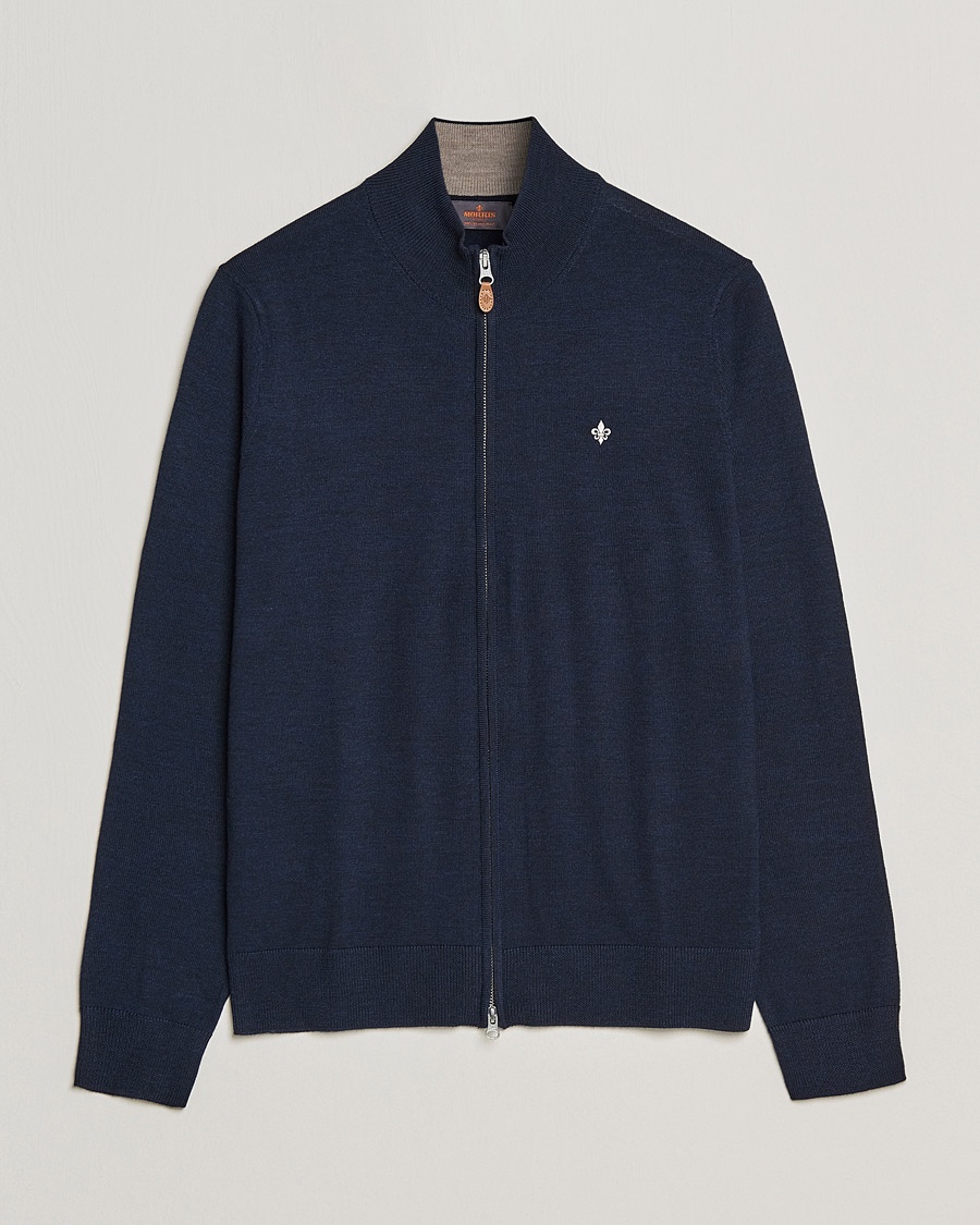 Morris Merino Zip Cardigan Navy – Blue