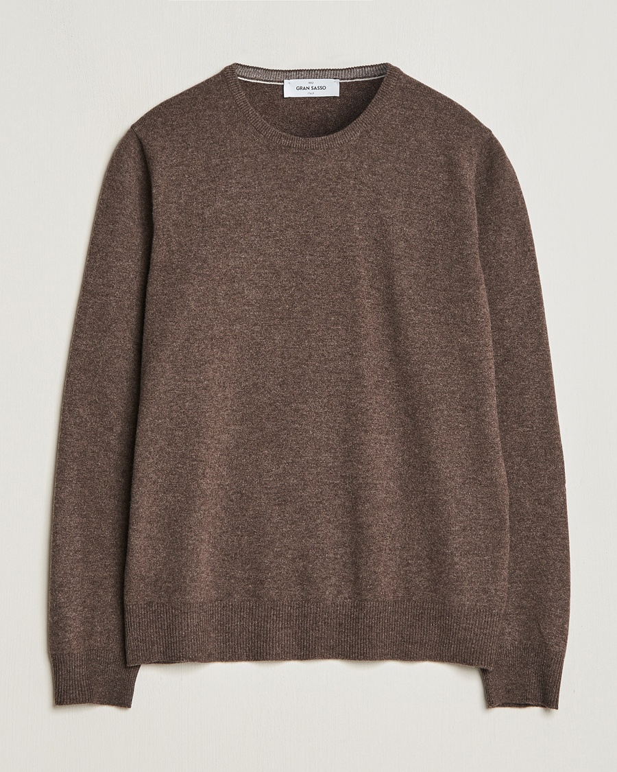 Gran Sasso Wool/Cashmere Crew Neck Dark Brown Melange – Brown