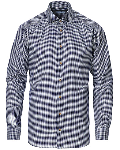 Eton Slim Fit Lightweight Flannel Checked Shirt Blue
