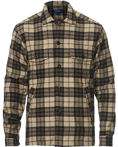  Cotton/Wool/Cashmere Checked Overshirt Sand