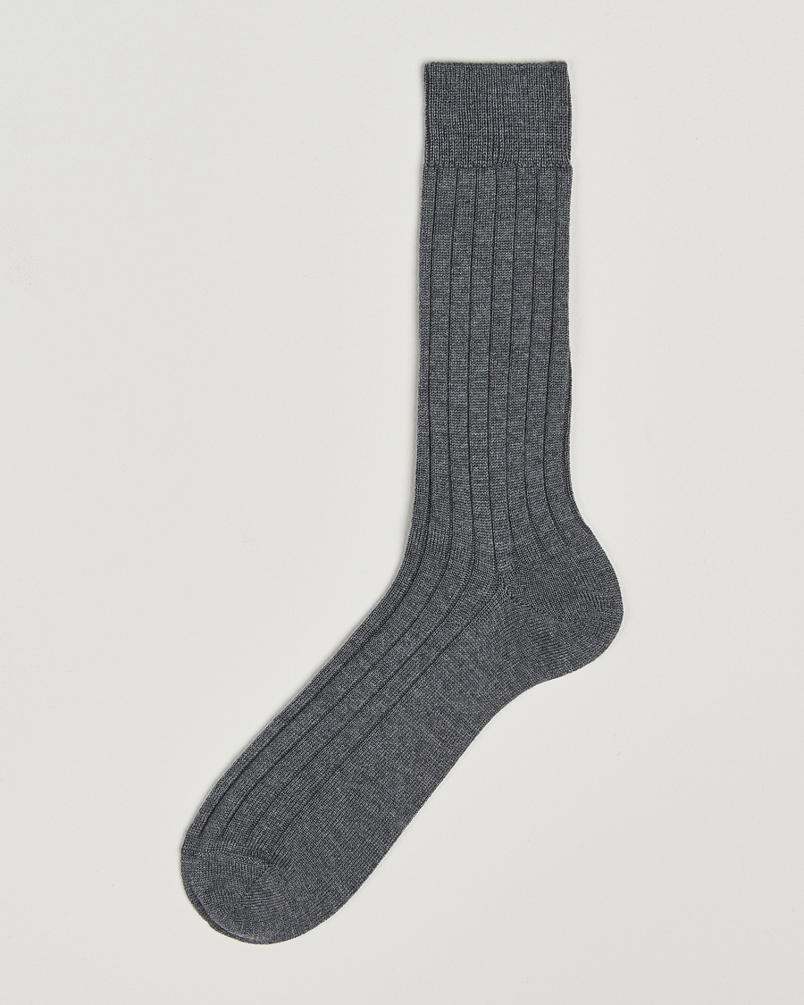 Bresciani Wool/Nylon Heavy Ribbed Socks Grey – Grey