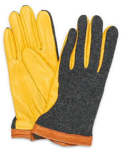 Gloves |  Deerskin Wool Tricot Glove Grey/Yellow