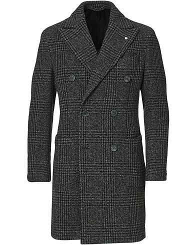  |  Double Breasted Patch Pocket Checked Coat Dark Grey