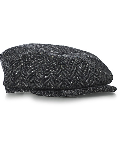 Men | Flat Caps | Lock & Co Hatters | Tremelo Herringbone Wool Cap Black Grey