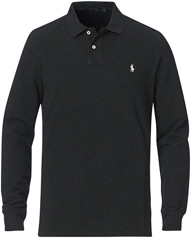 Polo Shirts |  Custom Slim Fit Long Sleeve Polo Black Marl Heather