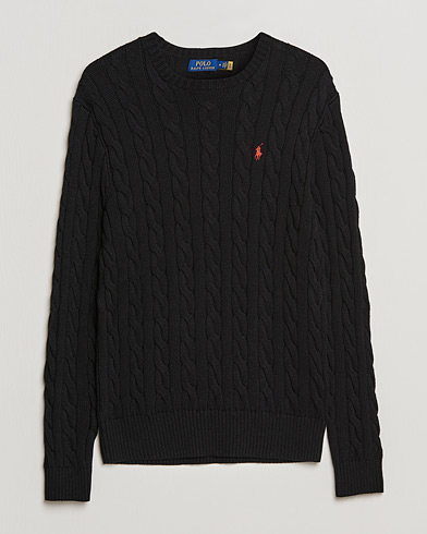 Men | Knitted Jumpers | Polo Ralph Lauren | Cotton Cable Pullover Black