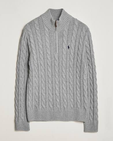 Men | Departments | Polo Ralph Lauren | Cotton Cable Half Zip Sweater Fawn Grey Heather